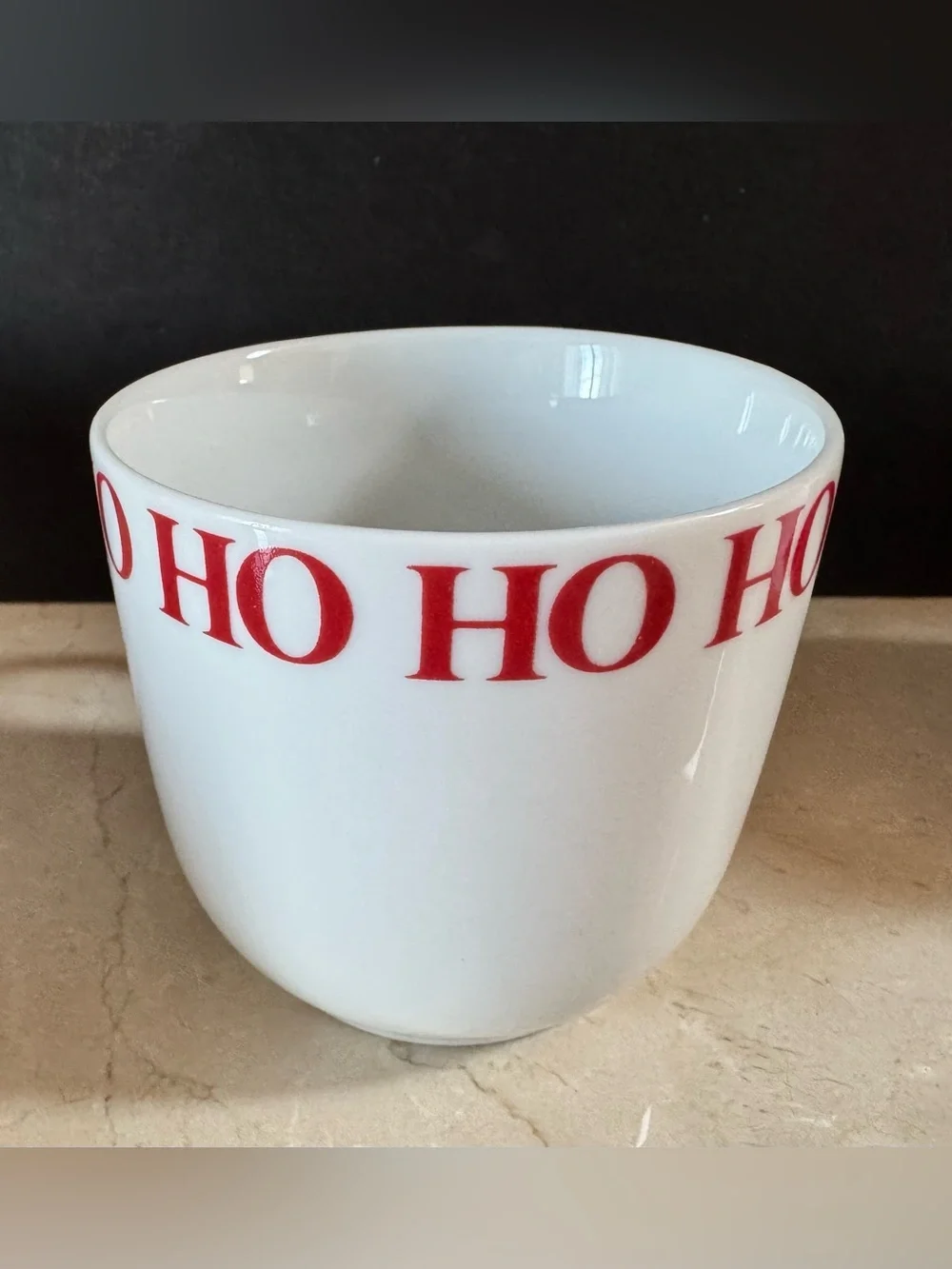 (Set/6) Crate & Barrel Ceramic HO HO HO White Holiday Mugs w/Red Handles